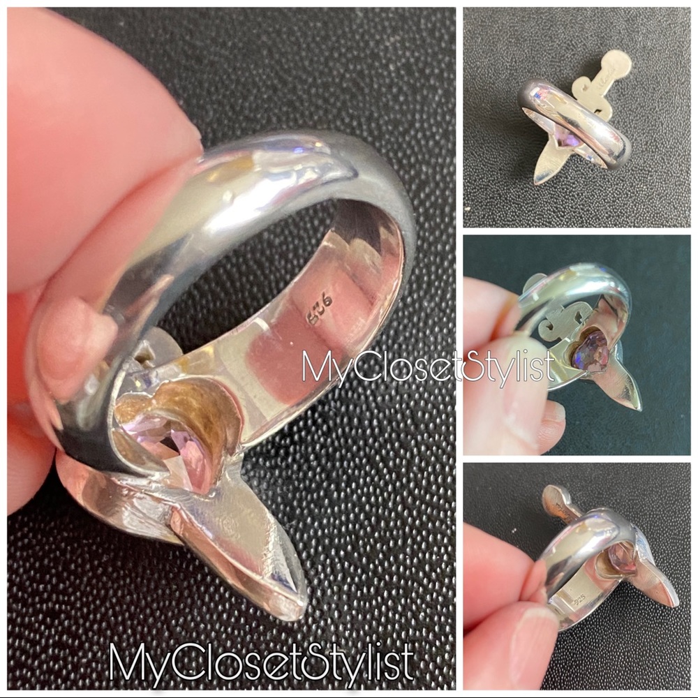 Pink Amethyst Heart Sterling Silver Sword Ring NWT 925 Neiman Marcus New Unique - Picture 5 of 7